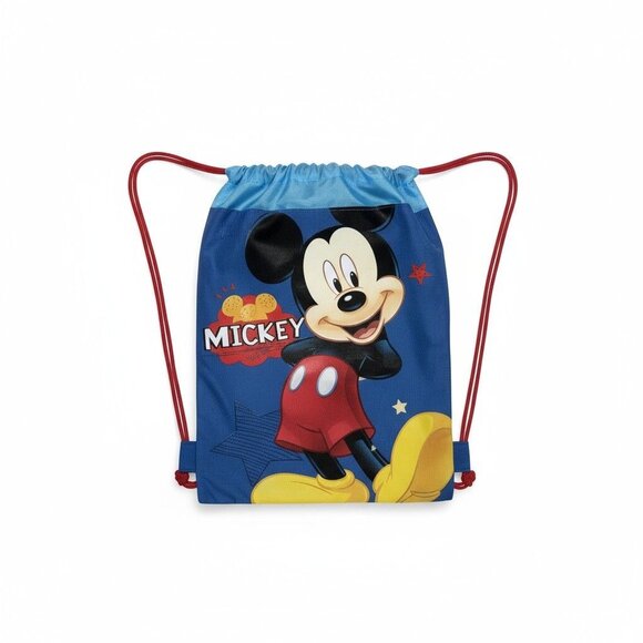 Disney Blue Mickey Mouse Theme Park Tote Bag Drawstring School Backpack Gym Bag - Picture 1 of 4